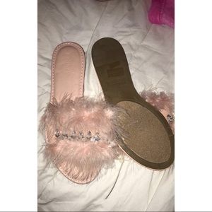 Blush pink furry slippers - never worn